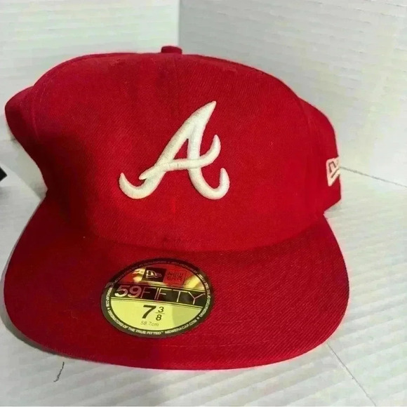 Men's Atlanta Braves New Era Logo 59FIFTY Red And Navy Fitted Hat 7 3/8 Lot Of 3 - Picture 4 of 10